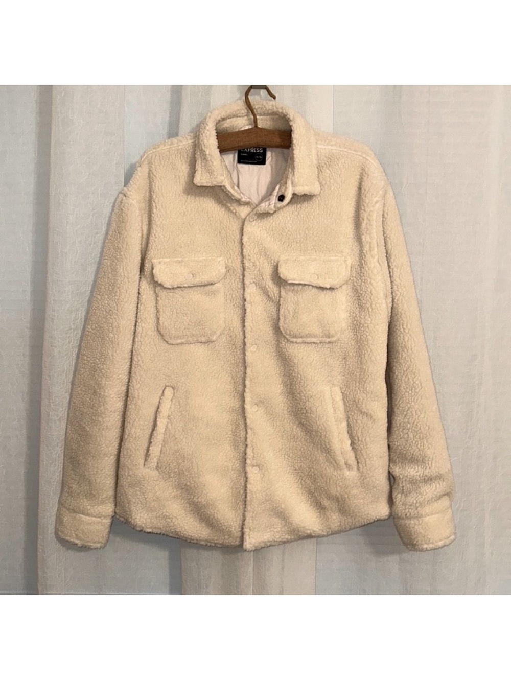 Express XL Ivory Cream Sherpa Teddy Shacket Shirt Jacket